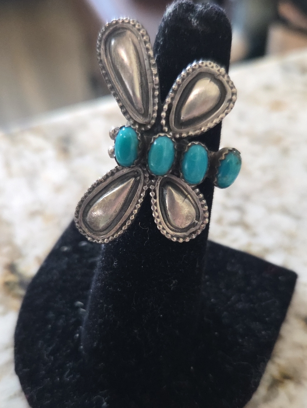 925 Sterling Silver Turquoise Cluster Dragonfly  Ring NATIVE made And Stamped
